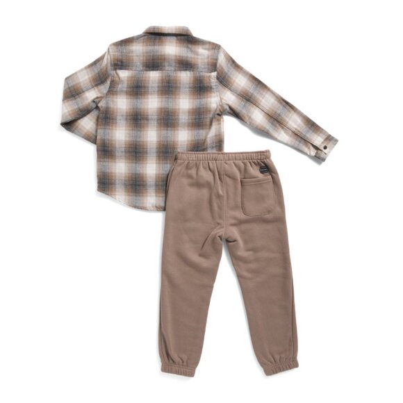 VOLCOM Fossil Big Boys 2pc Long Sleeve Flannel Shirt And Joggers Set - Picture 2 of 2